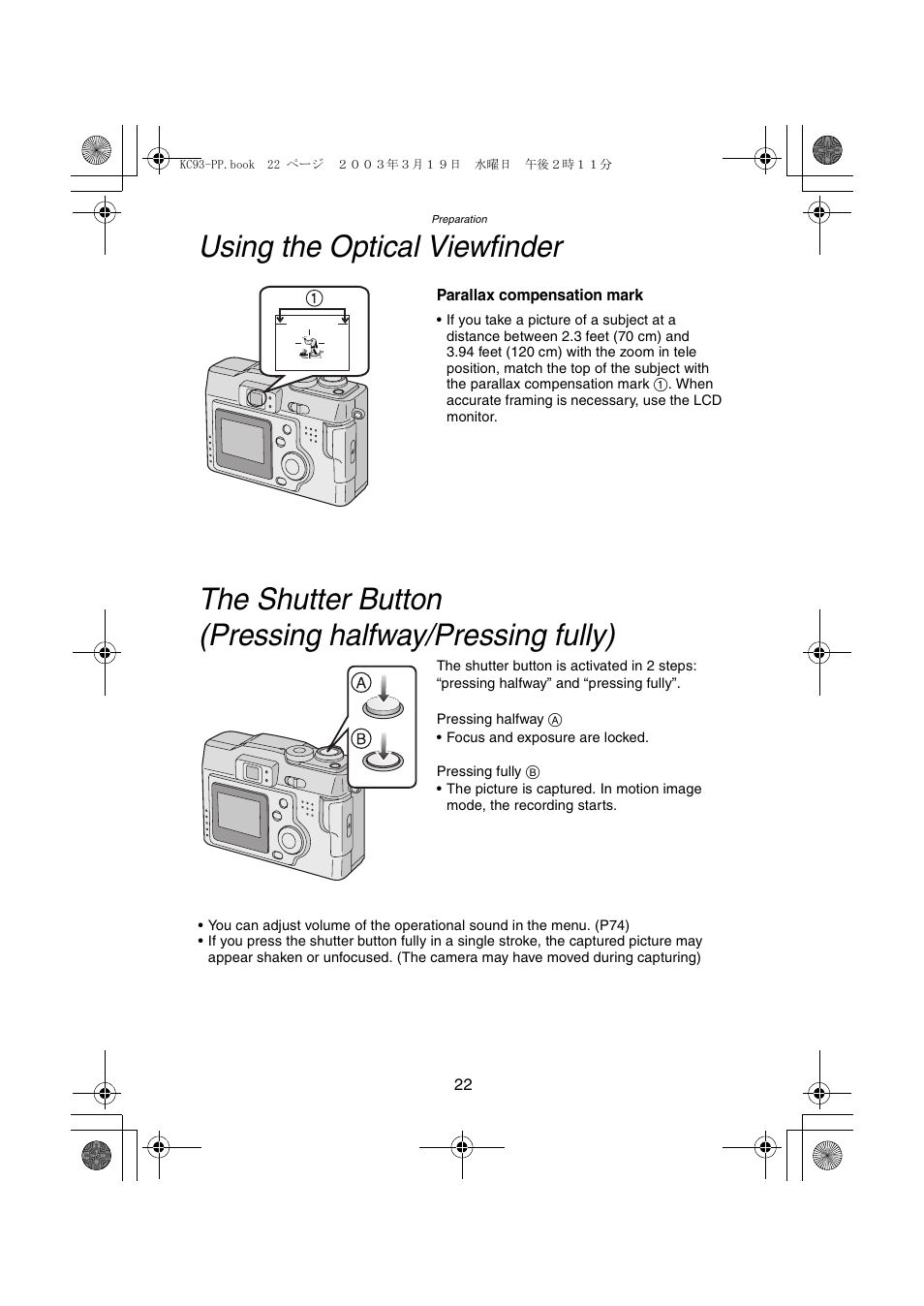 Using the optical viewfinder | Panasonic DMC-LC43PP User Manual | Page 22 / 104