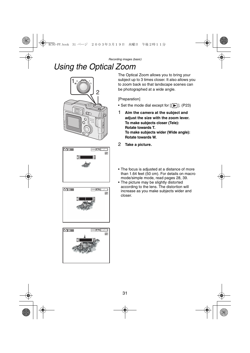 Using the optical zoom | Panasonic DMC-LC43PP User Manual | Page 31 / 104