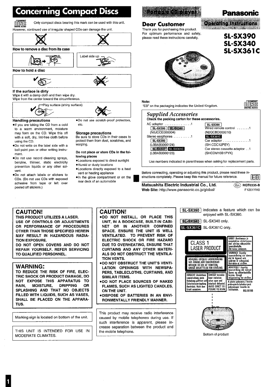 Panasonic SL-SX340 User Manual | 6 pages