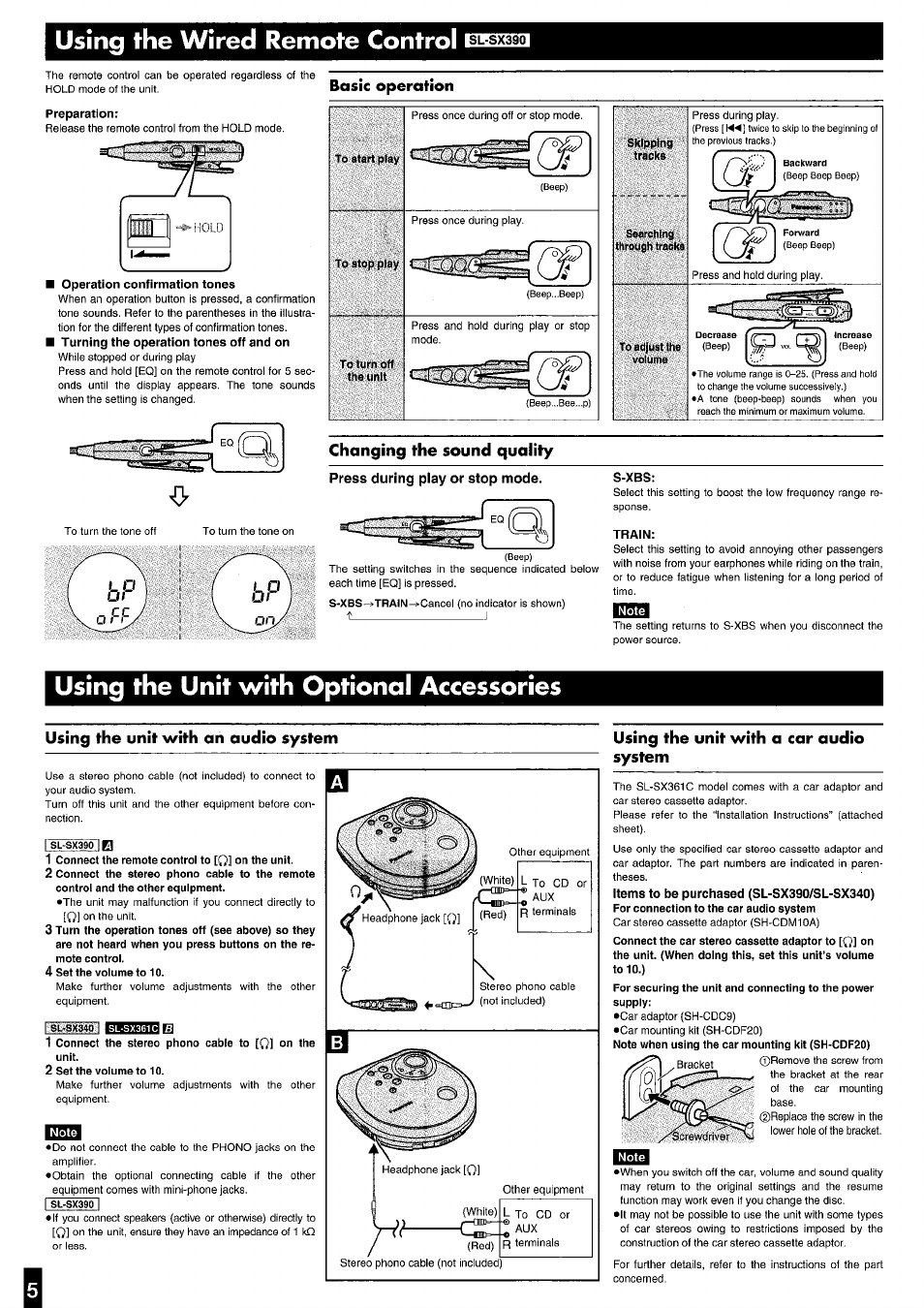 Press during play or stop mode, Mnsfbi, Using the wired remote control | Using the unit with optional accessories | Panasonic SL-SX340 User Manual | Page 5 / 6