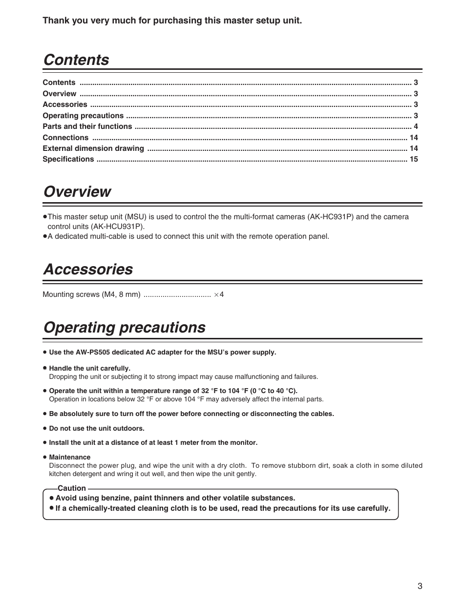 Panasonic AK-MSU930P User Manual | Page 3 / 16