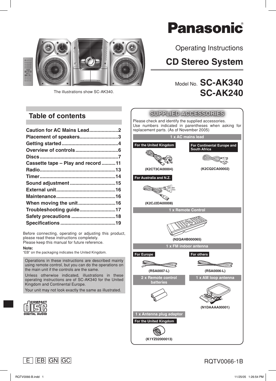 Panasonic SC-AK340 User Manual | 20 pages