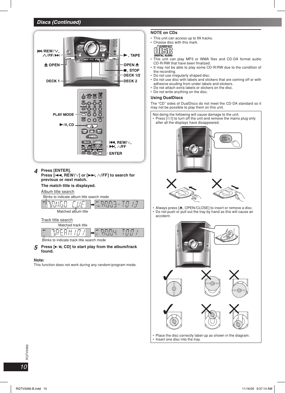 Lang - 5 lang - 4 français dansk esp añol, Discs (continued) | Panasonic SC-AK340 User Manual | Page 10 / 20