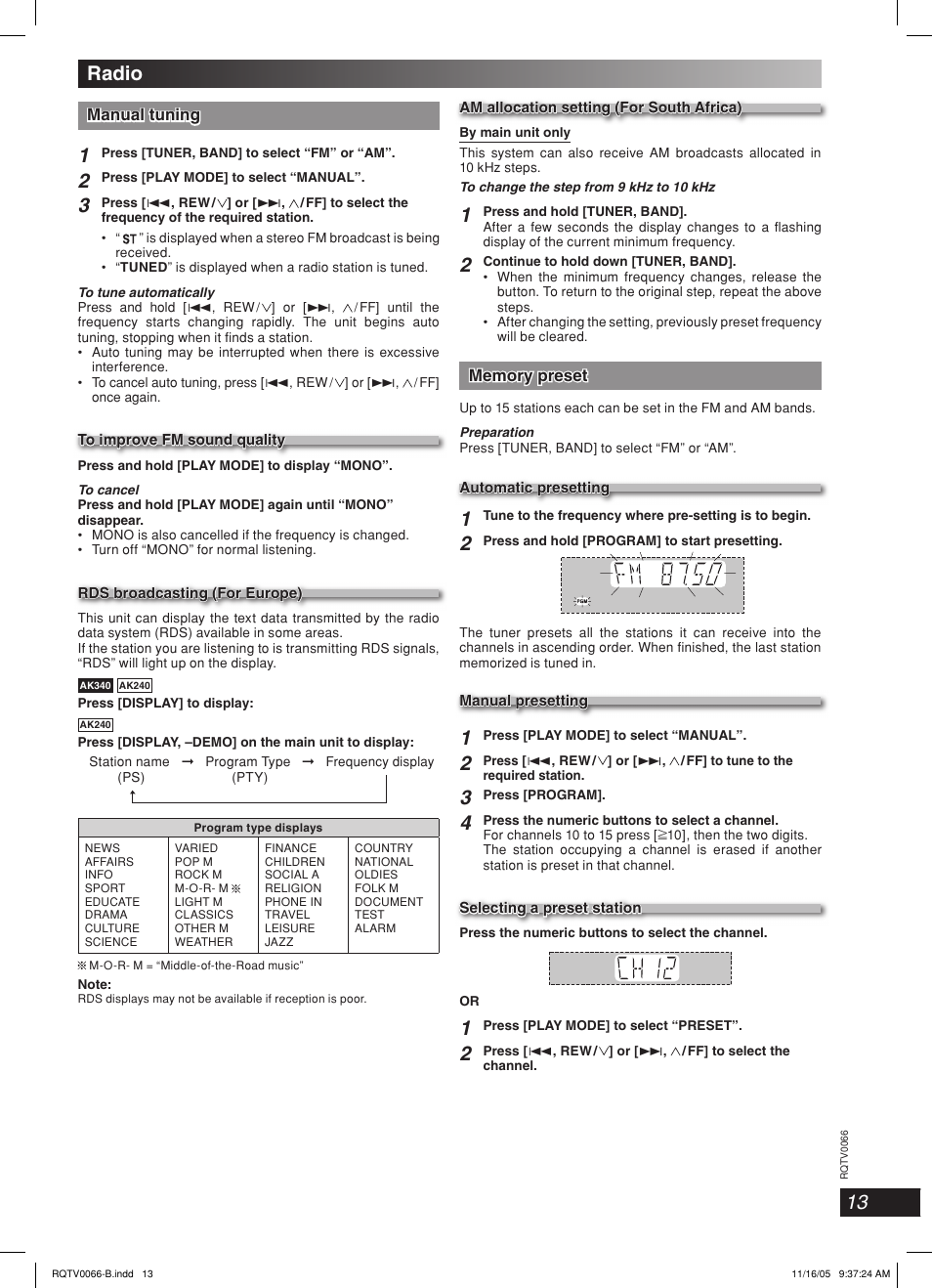 Radio | Panasonic SC-AK340 User Manual | Page 13 / 20