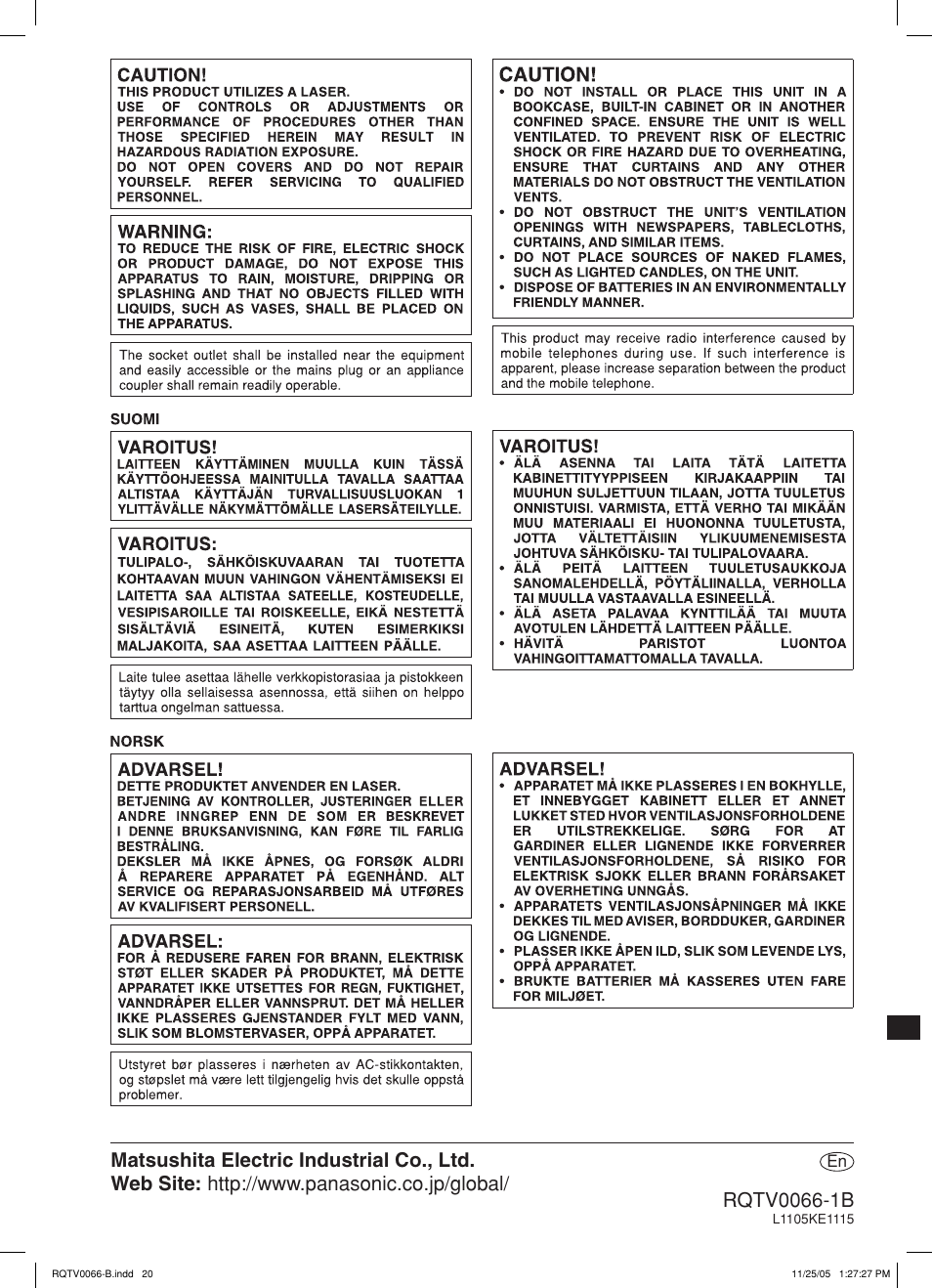 Panasonic SC-AK340 User Manual | Page 20 / 20