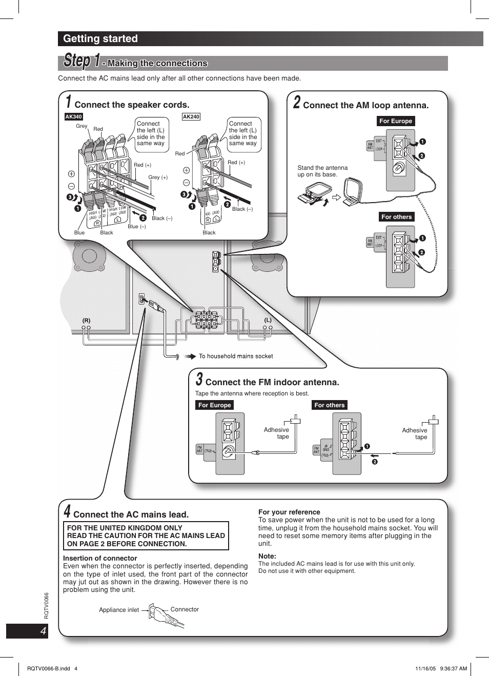 Step 1, Getting started | Panasonic SC-AK340 User Manual | Page 4 / 20