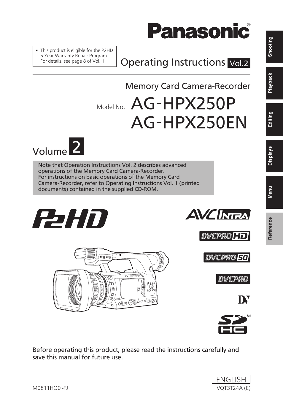 Panasonic AG-HPX250EN User Manual | 170 pages