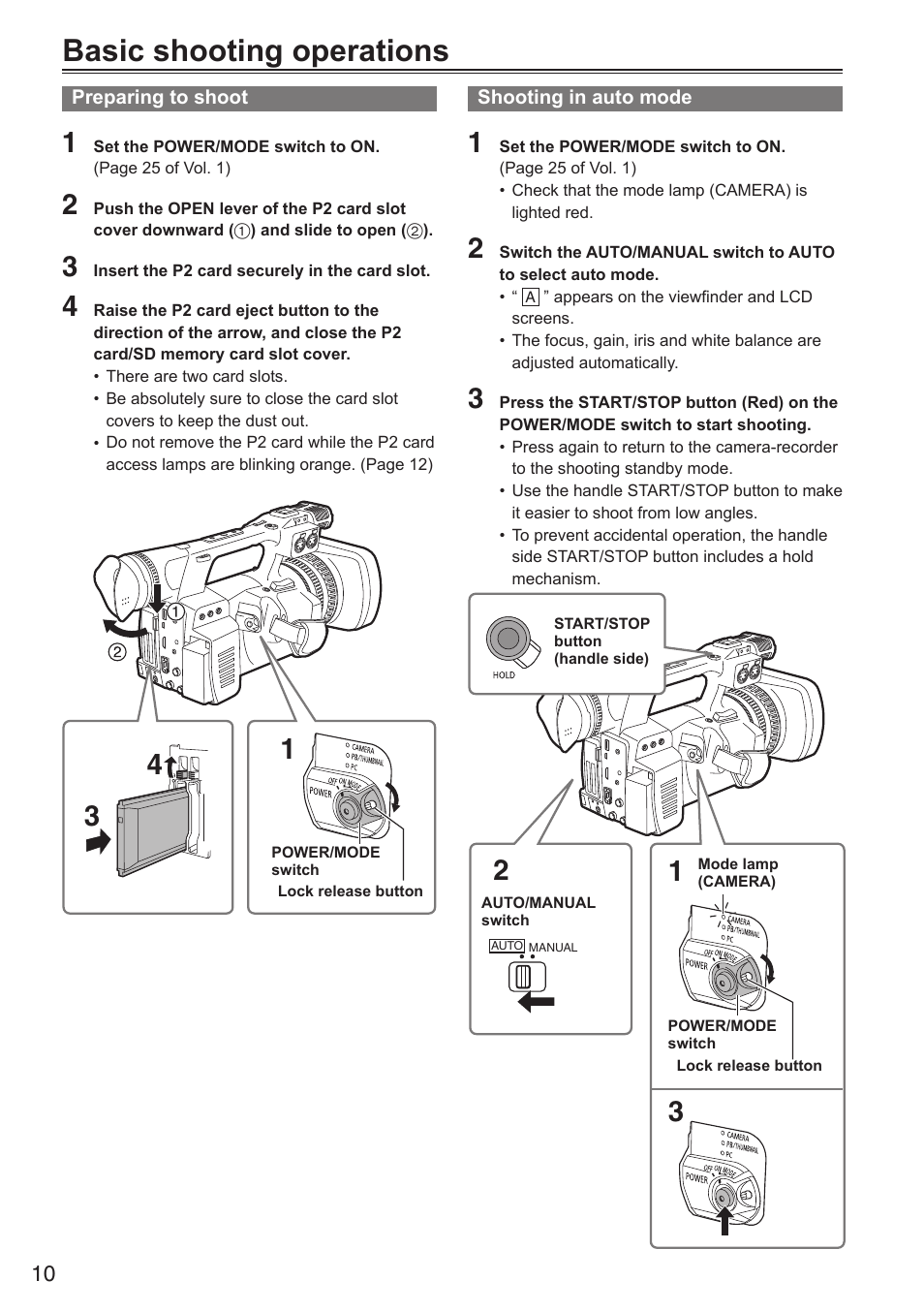 Basic shooting operations | Panasonic AG-HPX250EN User Manual | Page 10 / 170