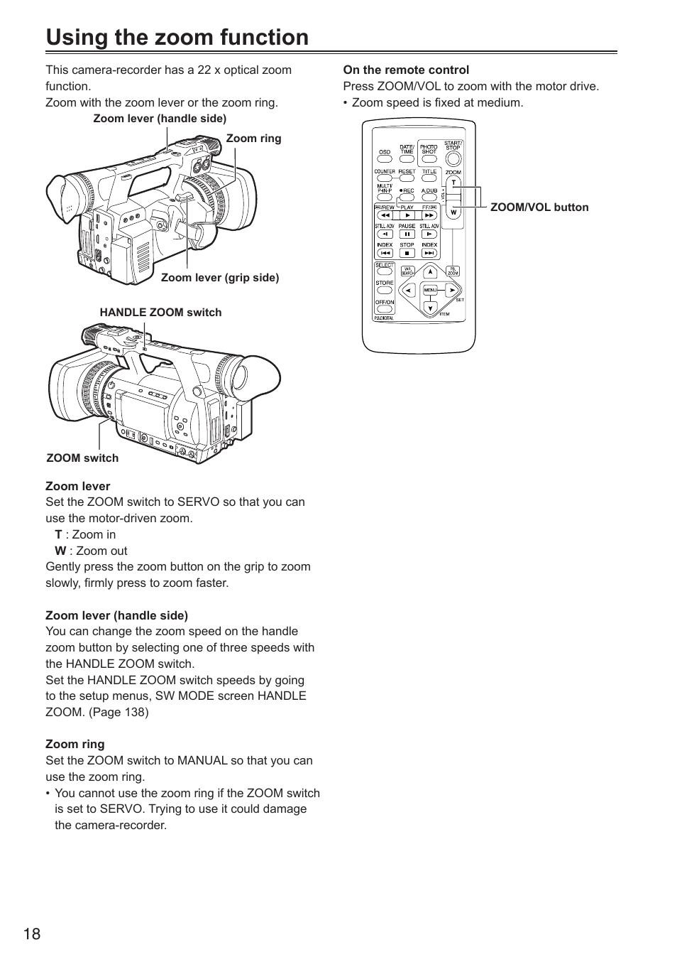 Using the zoom function | Panasonic AG-HPX250EN User Manual | Page 18 / 170