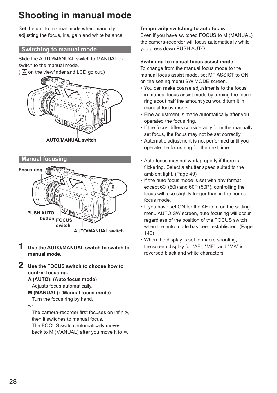 Shooting in manual mode | Panasonic AG-HPX250EN User Manual | Page 28 / 170