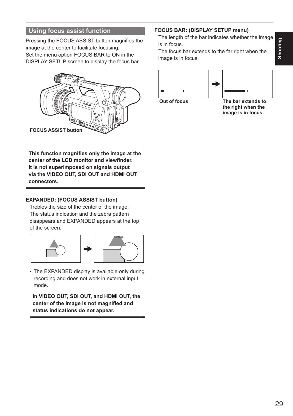 Using focus assist function | Panasonic AG-HPX250EN User Manual | Page 29 / 170