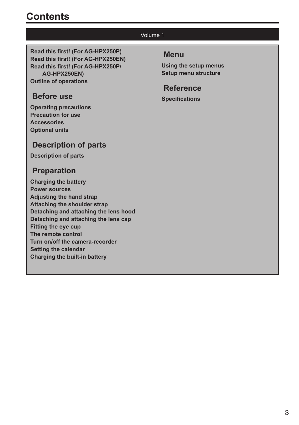 Panasonic AG-HPX250EN User Manual | Page 3 / 170