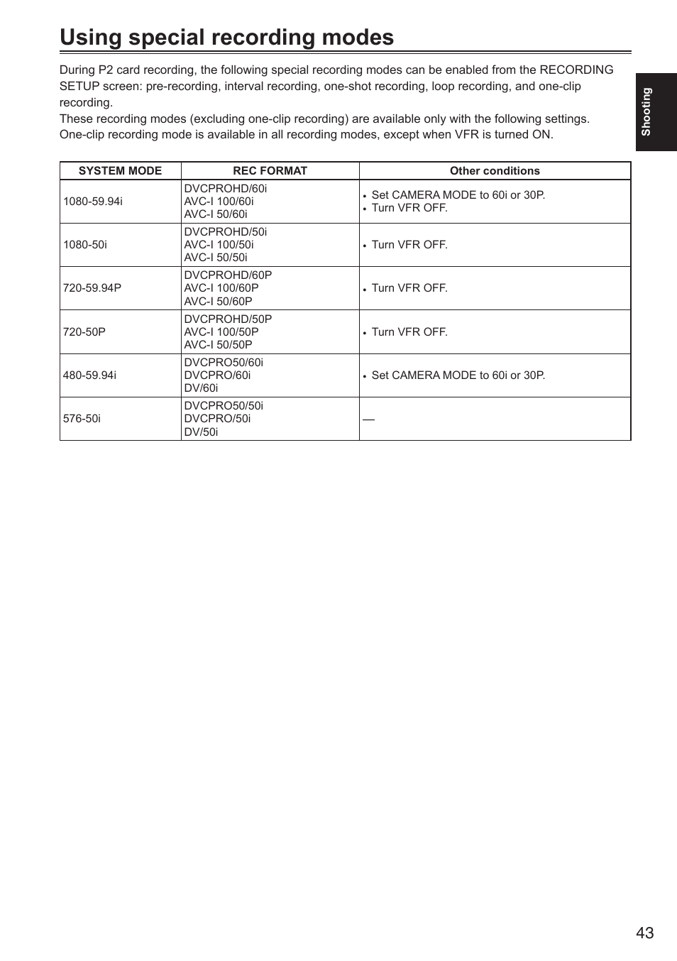 Using special recording modes | Panasonic AG-HPX250EN User Manual | Page 43 / 170