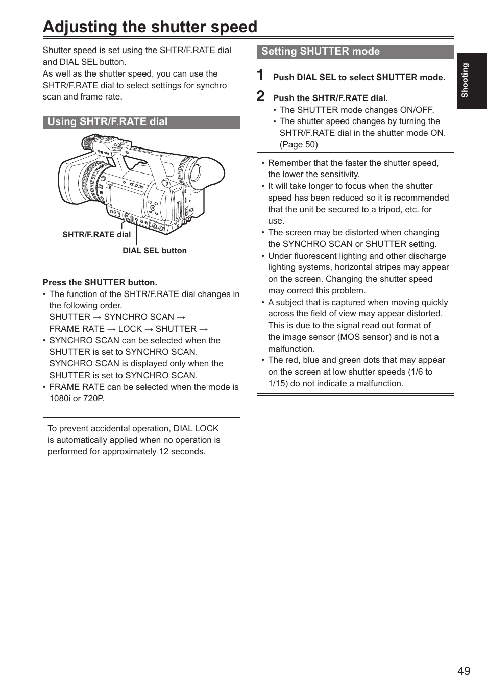 Adjusting the shutter speed | Panasonic AG-HPX250EN User Manual | Page 49 / 170