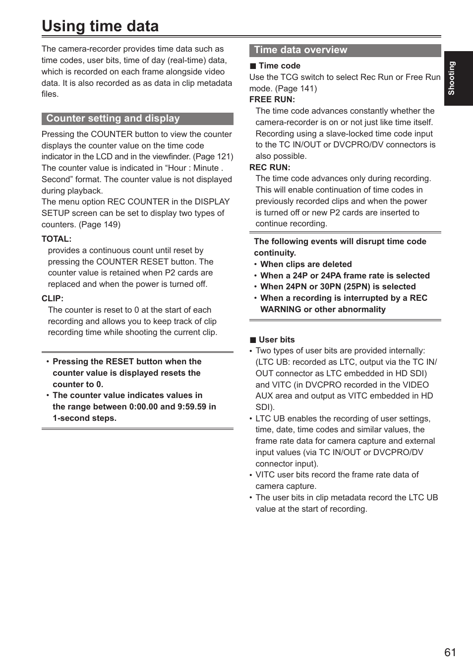 Using time data | Panasonic AG-HPX250EN User Manual | Page 61 / 170