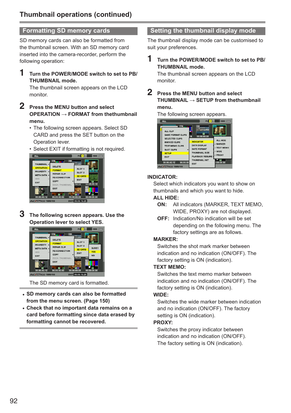 Thumbnail operations (continued) | Panasonic AG-HPX250EN User Manual | Page 92 / 170