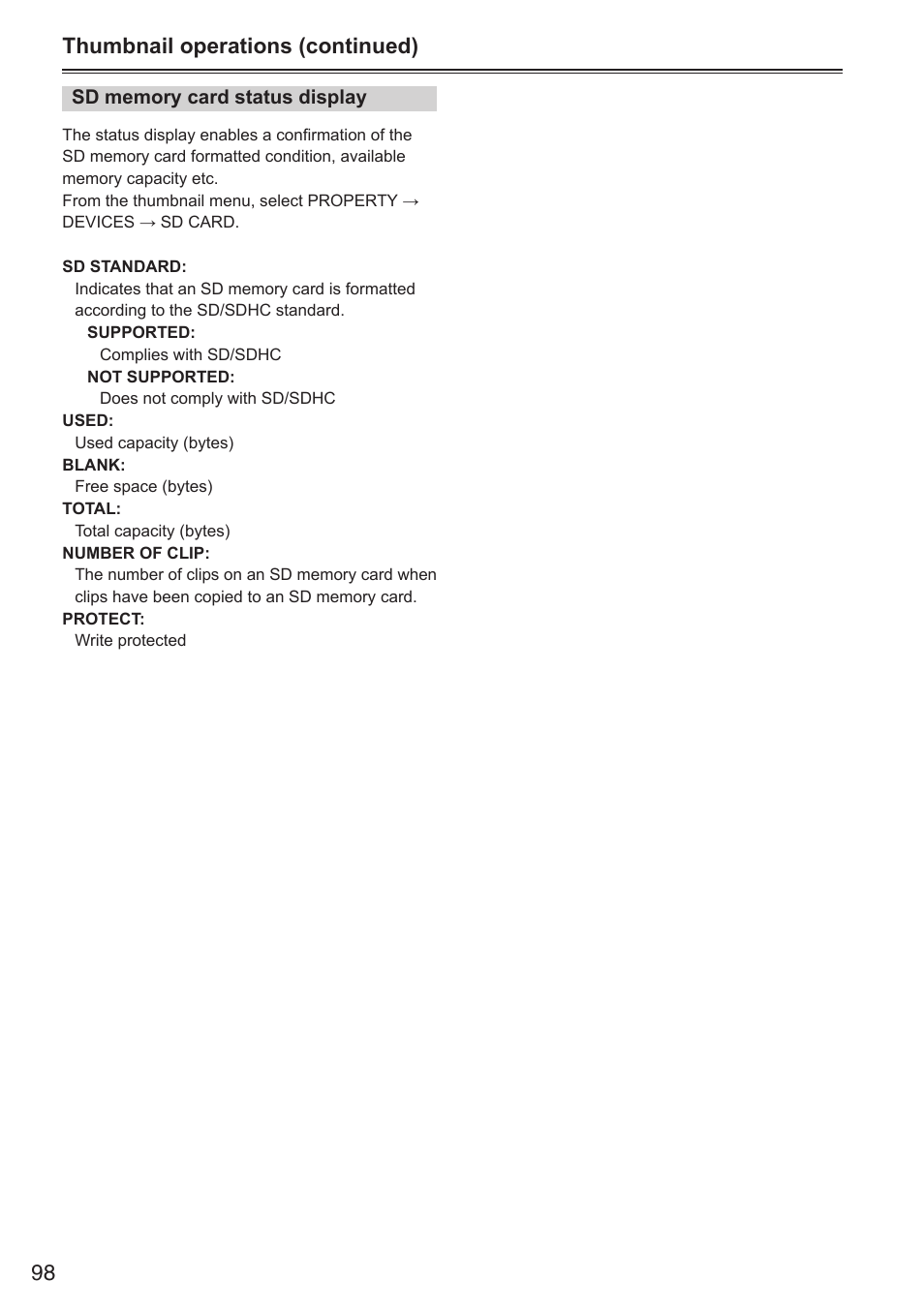 Thumbnail operations (continued) | Panasonic AG-HPX250EN User Manual | Page 98 / 170