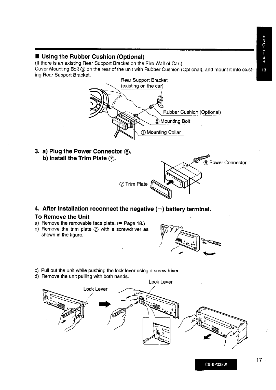 Using the rubber cushion (optionai) | Panasonic CQDP33EW User Manual | Page 15 / 20