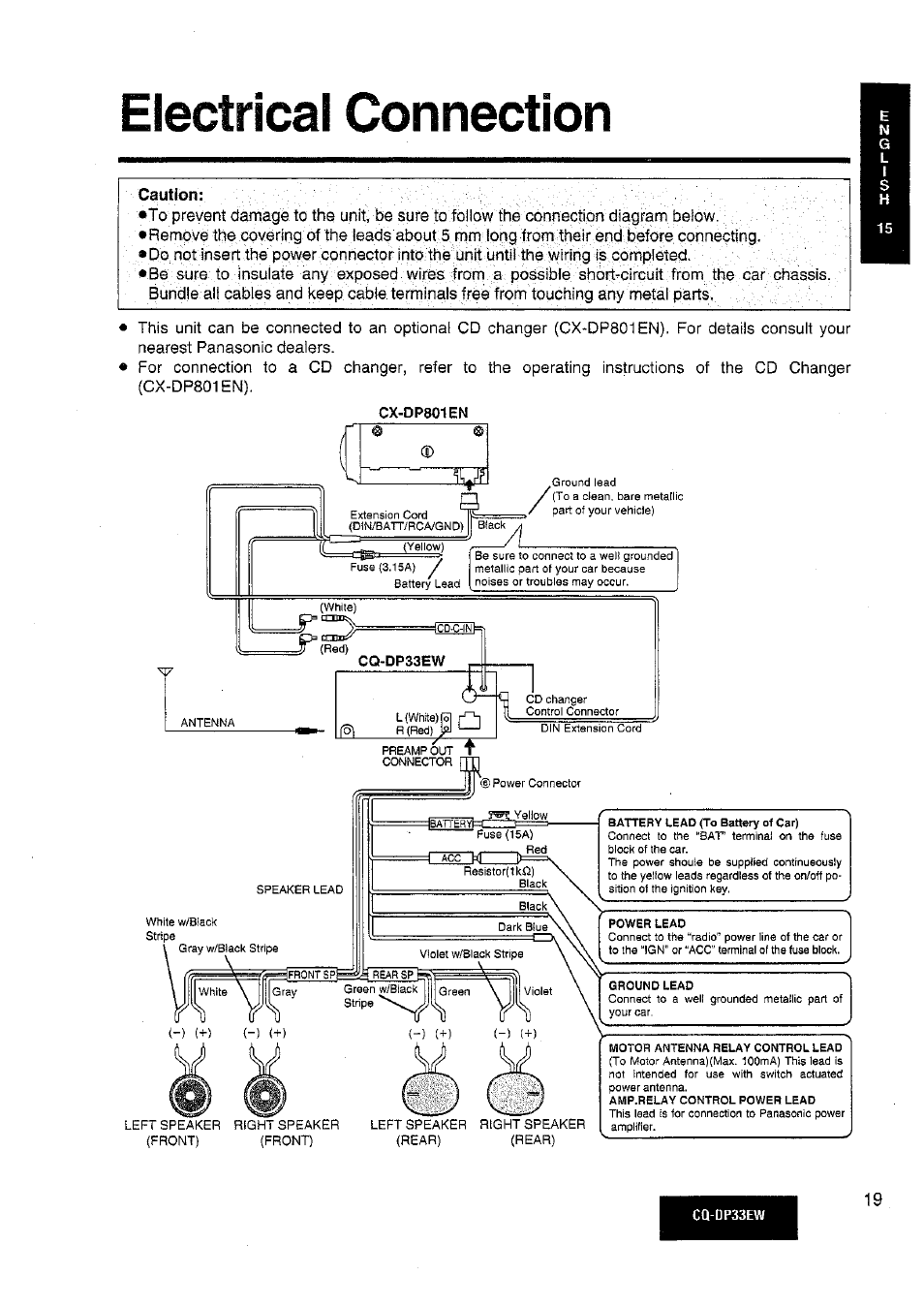 Electrical connection | Panasonic CQDP33EW User Manual | Page 17 / 20