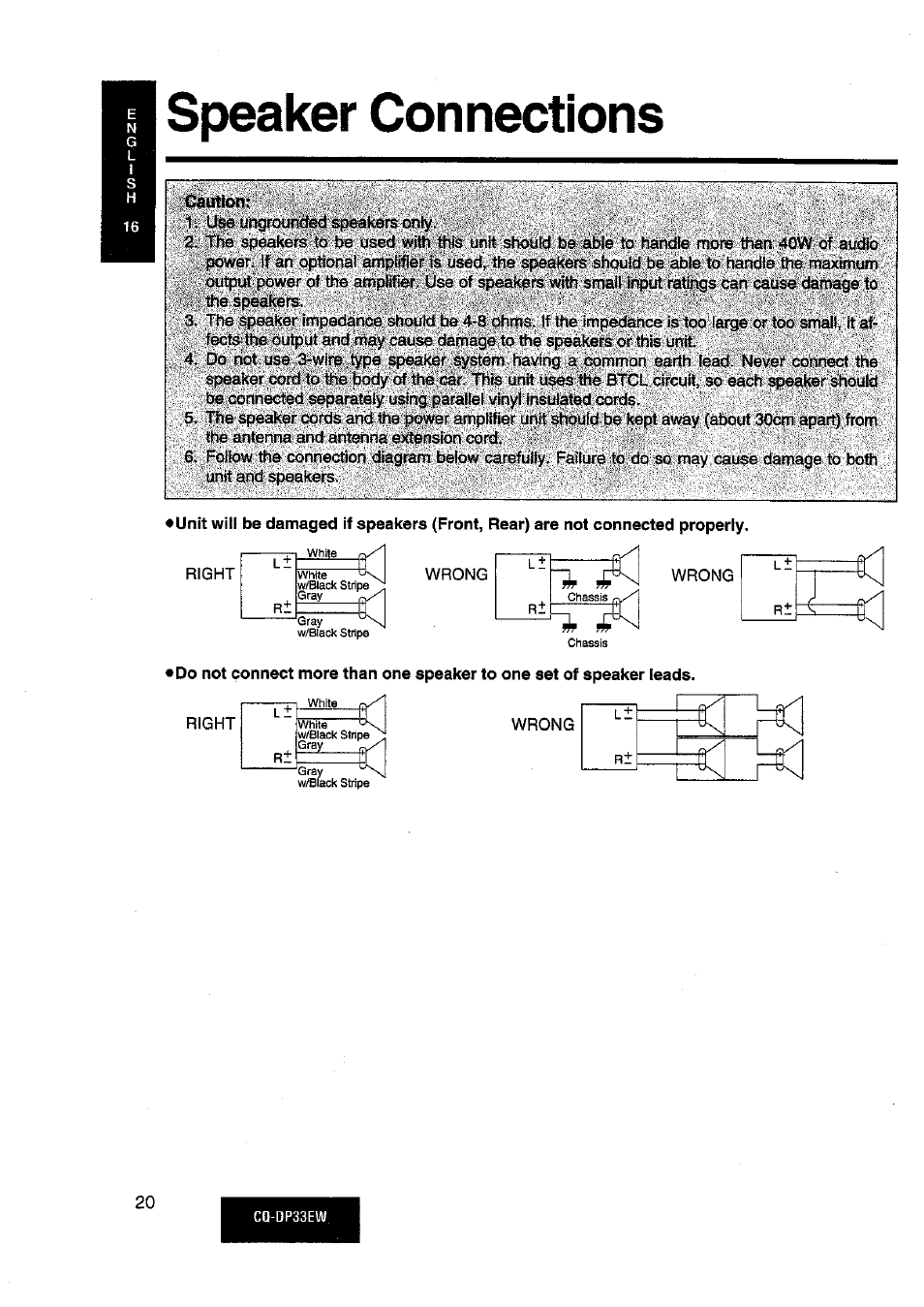 Speaker connections, C, r 1 —n ___ c —^ k | Panasonic CQDP33EW User Manual | Page 18 / 20