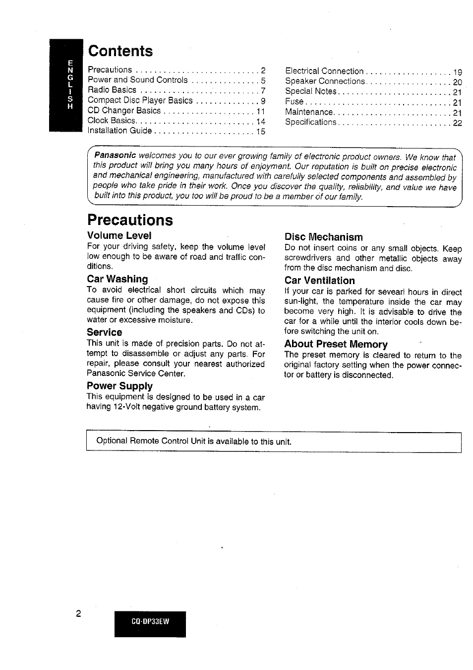 Panasonic CQDP33EW User Manual | Page 2 / 20