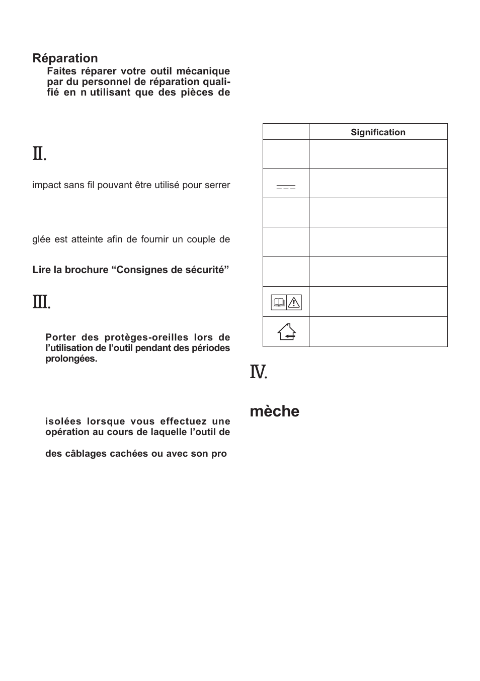 Utilisation prevue, Consignes de securite supplementaires, Montage | Fixation ou retrait d’une mèche | Panasonic EYFLA2A User Manual | Page 19 / 48