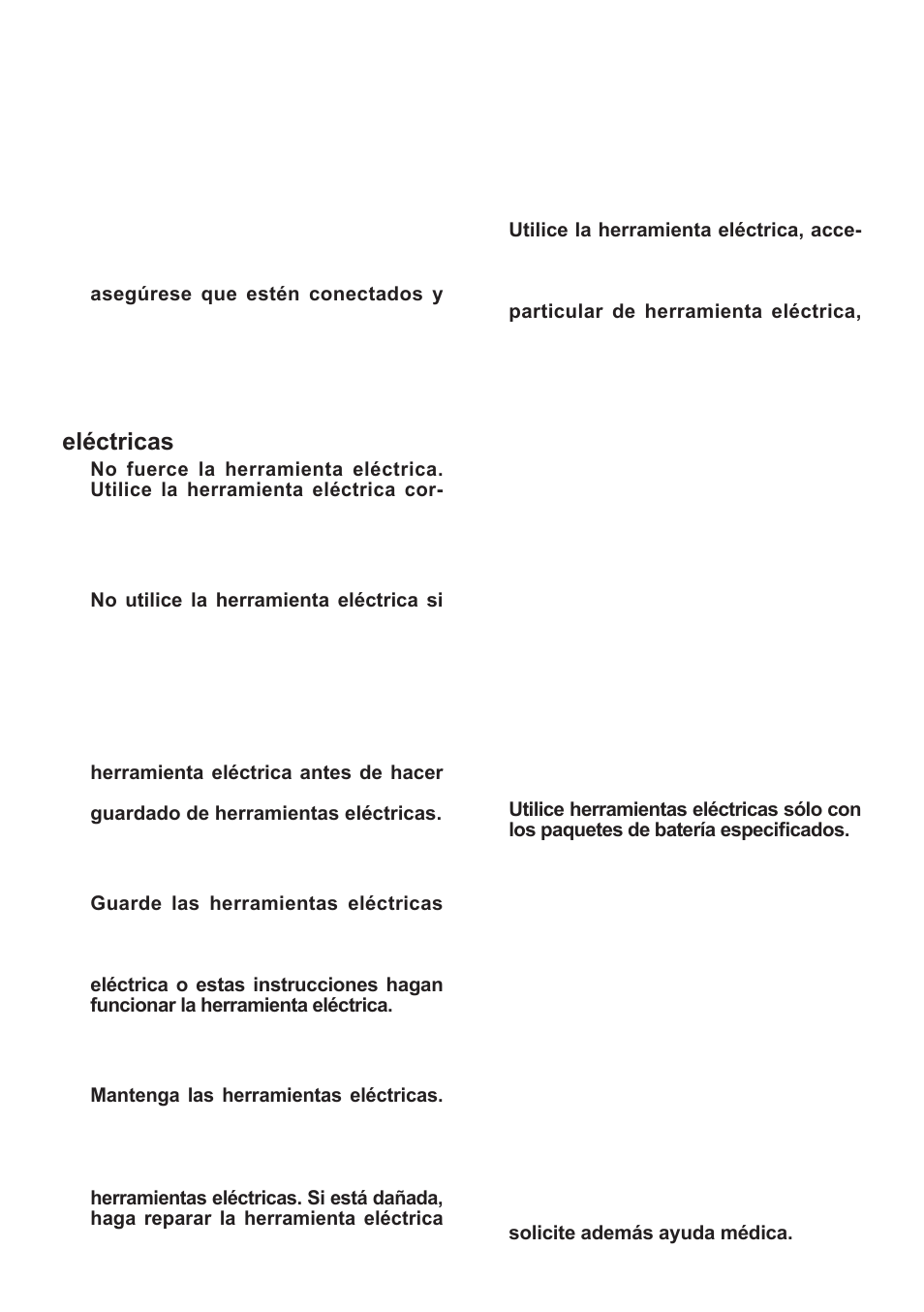 Uso y cuidados de herramientas eléctricas, Uso y cuidado de la herramienta a batería | Panasonic EYFLA2A User Manual | Page 32 / 48