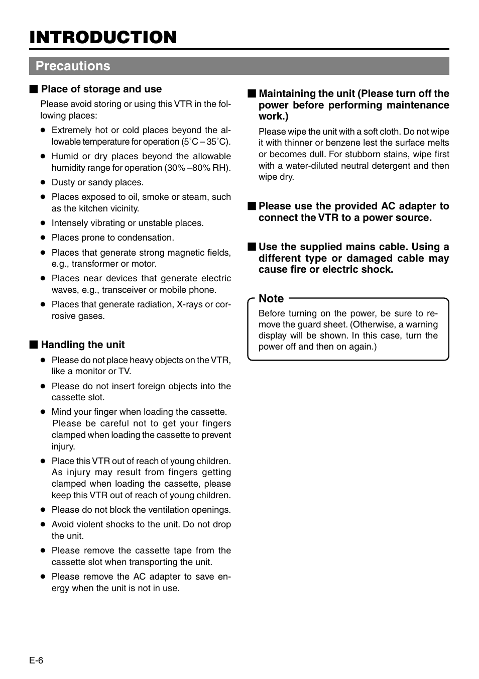 Introduction, Precautions | Panasonic VQT0C55 User Manual | Page 6 / 68