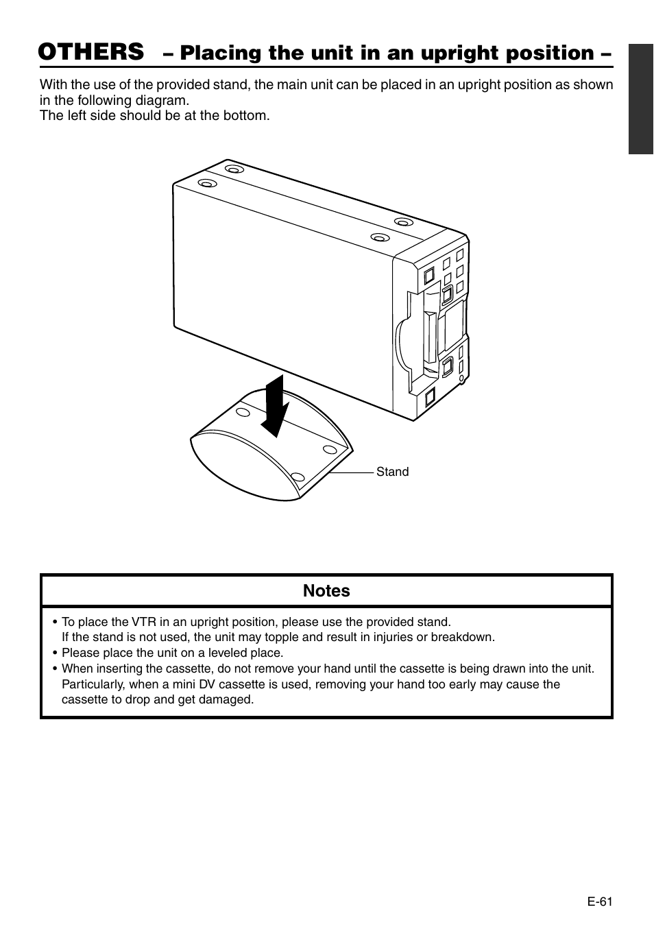 Others, Placing the unit in an upright position | Panasonic VQT0C55 User Manual | Page 61 / 68