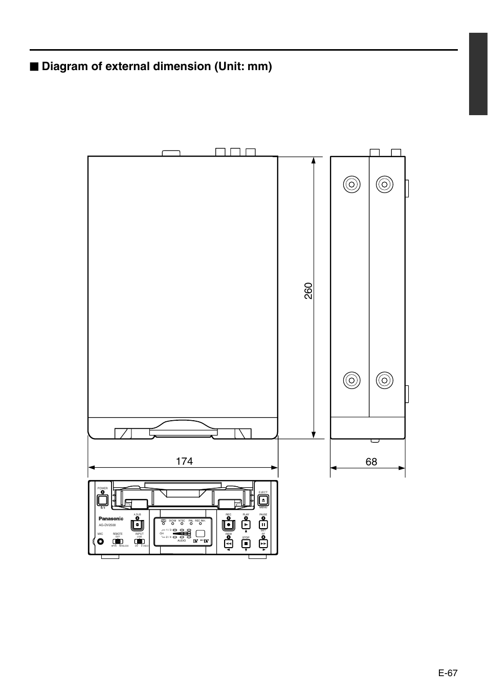 Diagram of external dimension (unit: mm), E-67 | Panasonic VQT0C55 User Manual | Page 67 / 68