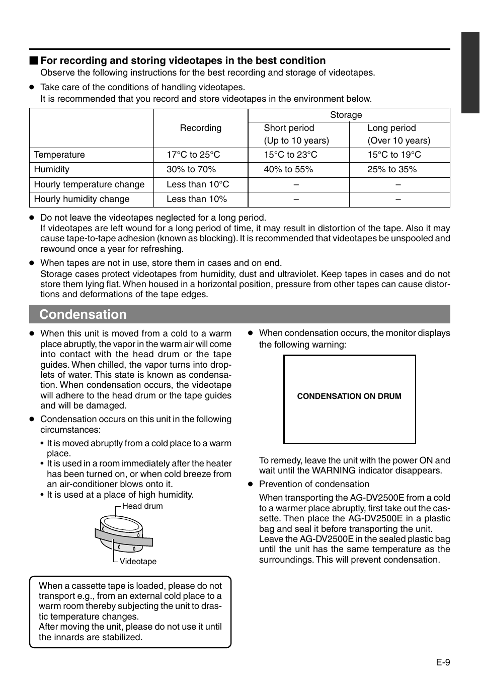 Condensation | Panasonic VQT0C55 User Manual | Page 9 / 68