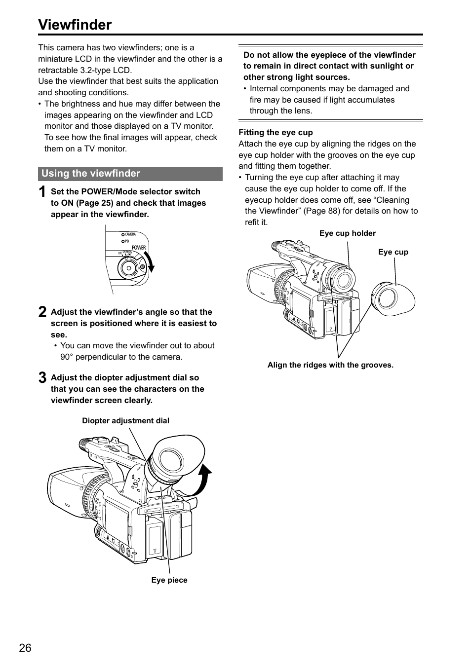 Viewfinder, Using the viewfinder | Panasonic AG-3DA1P User Manual | Page 26 / 96