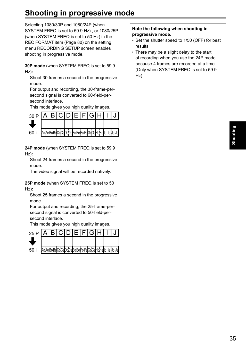 Shooting in progressive mode | Panasonic AG-3DA1P User Manual | Page 35 / 96