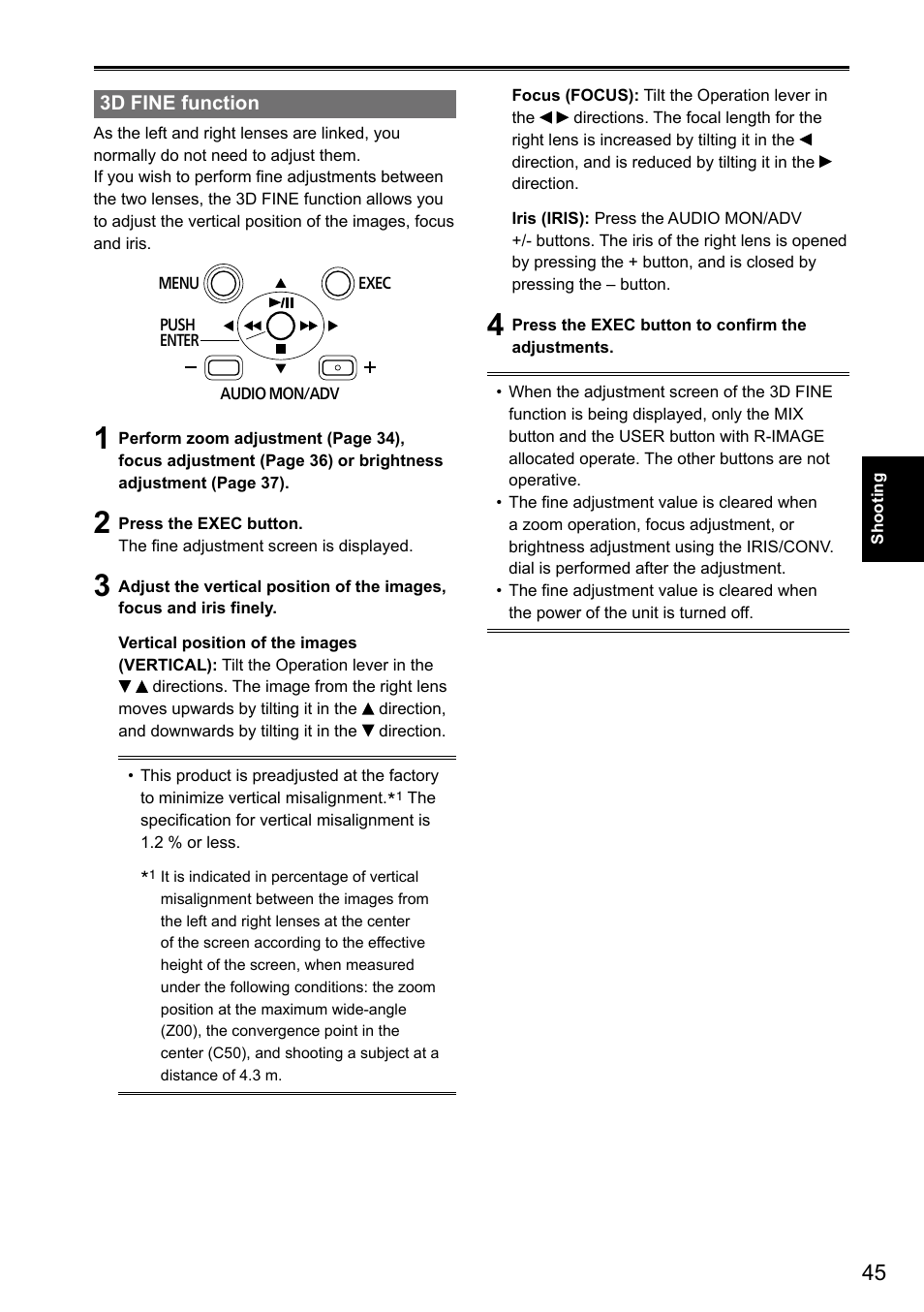 3d fine function | Panasonic AG-3DA1P User Manual | Page 45 / 96