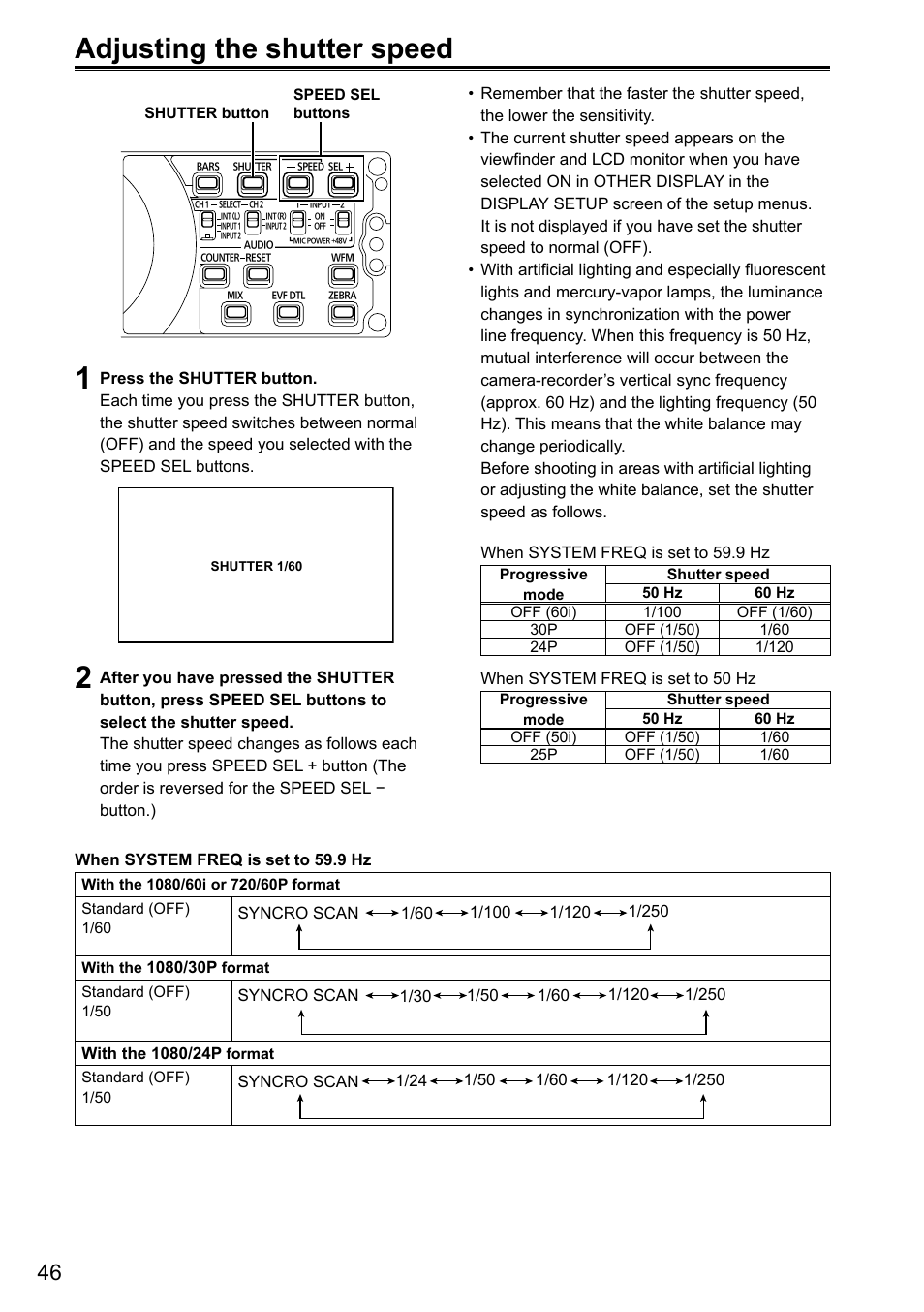 Adjusting the shutter speed | Panasonic AG-3DA1P User Manual | Page 46 / 96