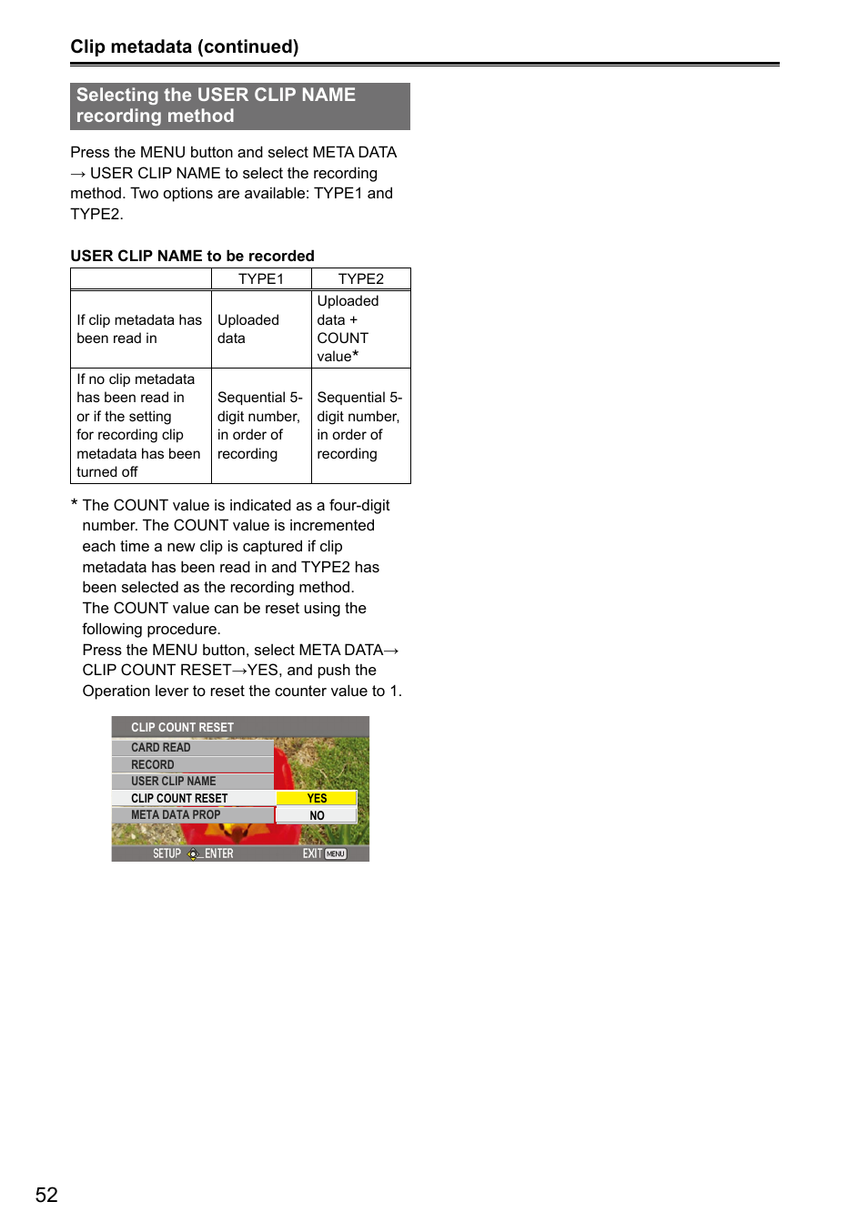 Selecting the user clip name recording method | Panasonic AG-3DA1P User Manual | Page 52 / 96