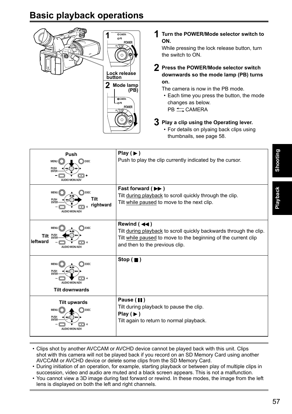 Playback, Basic playback operations | Panasonic AG-3DA1P User Manual | Page 57 / 96