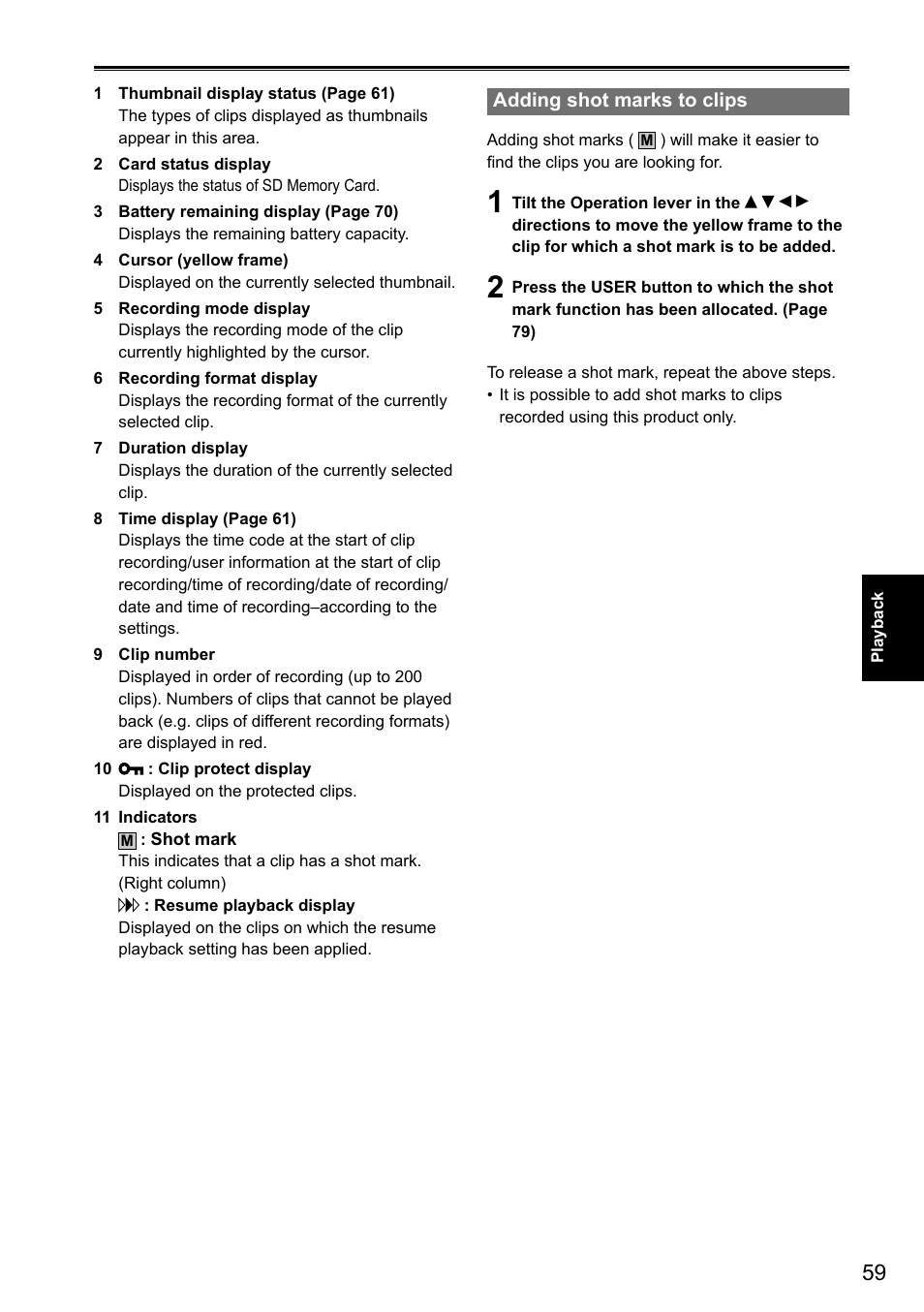 Adding shot marks to clips | Panasonic AG-3DA1P User Manual | Page 59 / 96