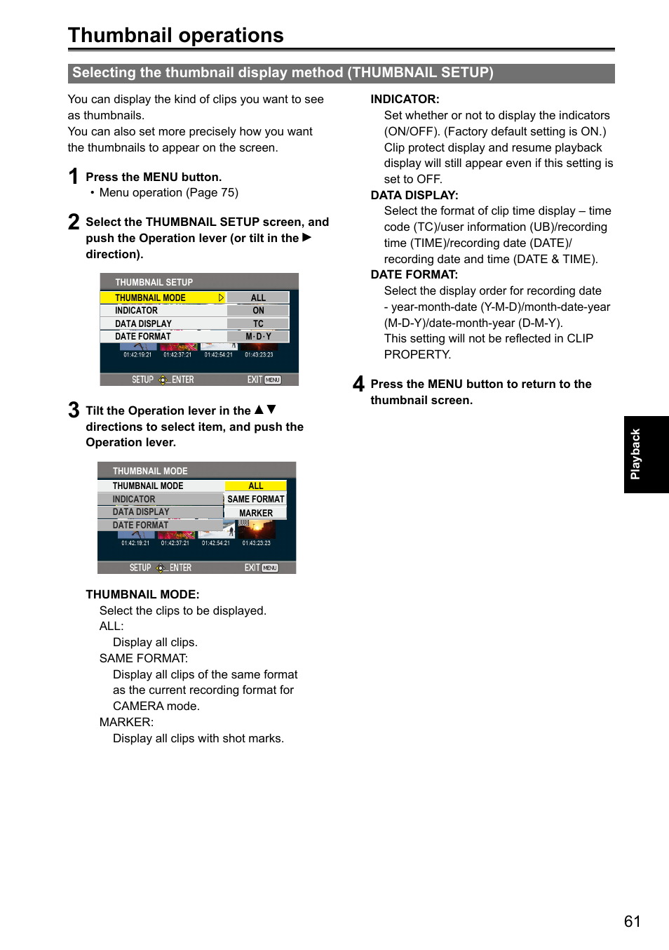Thumbnail operations | Panasonic AG-3DA1P User Manual | Page 61 / 96