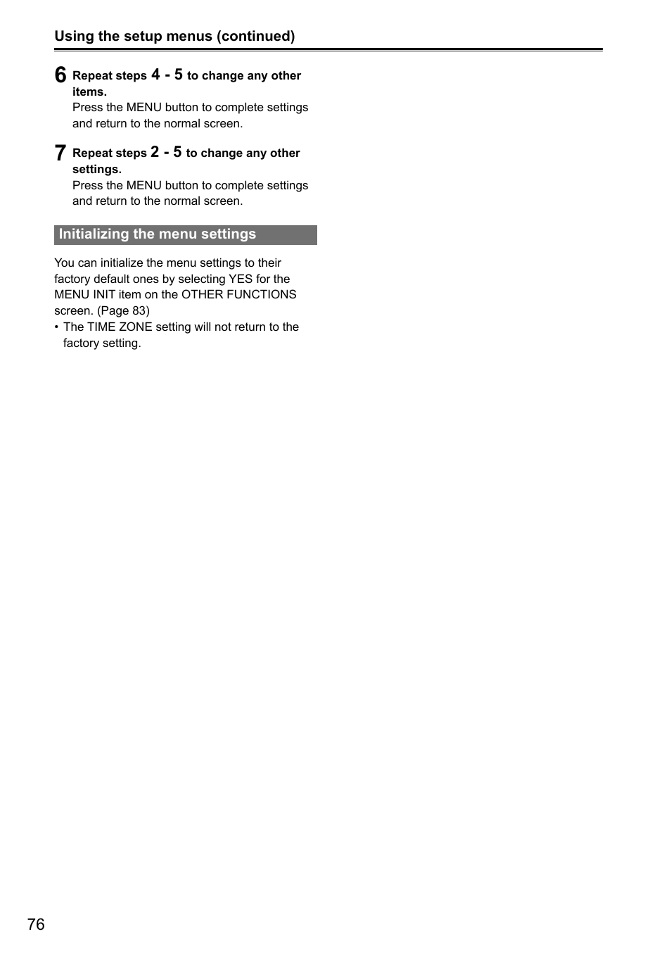 Initializing the menu settings | Panasonic AG-3DA1P User Manual | Page 76 / 96