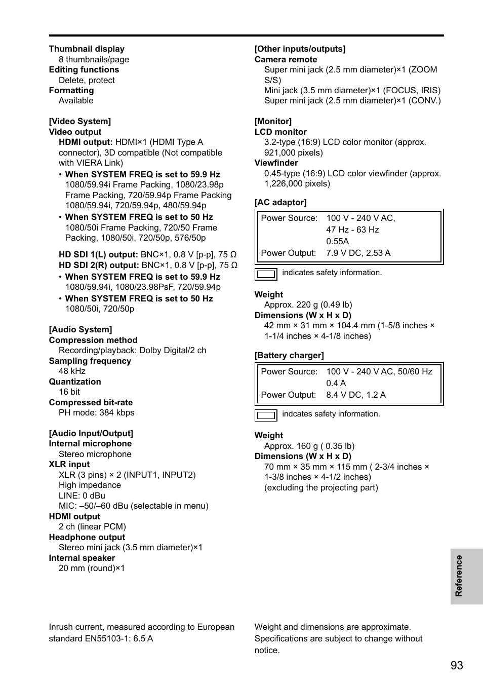 Panasonic AG-3DA1P User Manual | Page 93 / 96