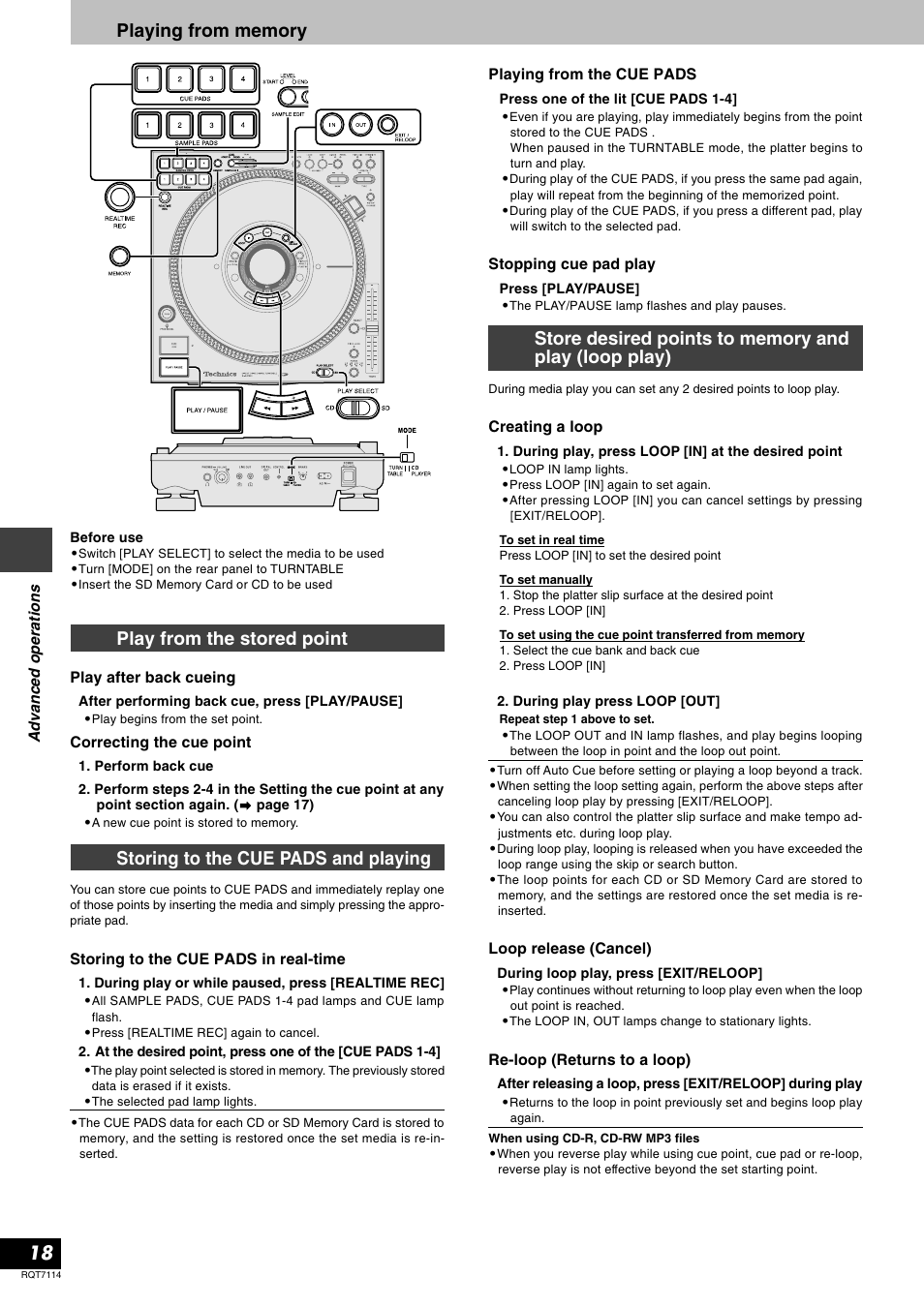 Play from the stored point | Panasonic RQT7114-2Y User Manual | Page 18 / 28
