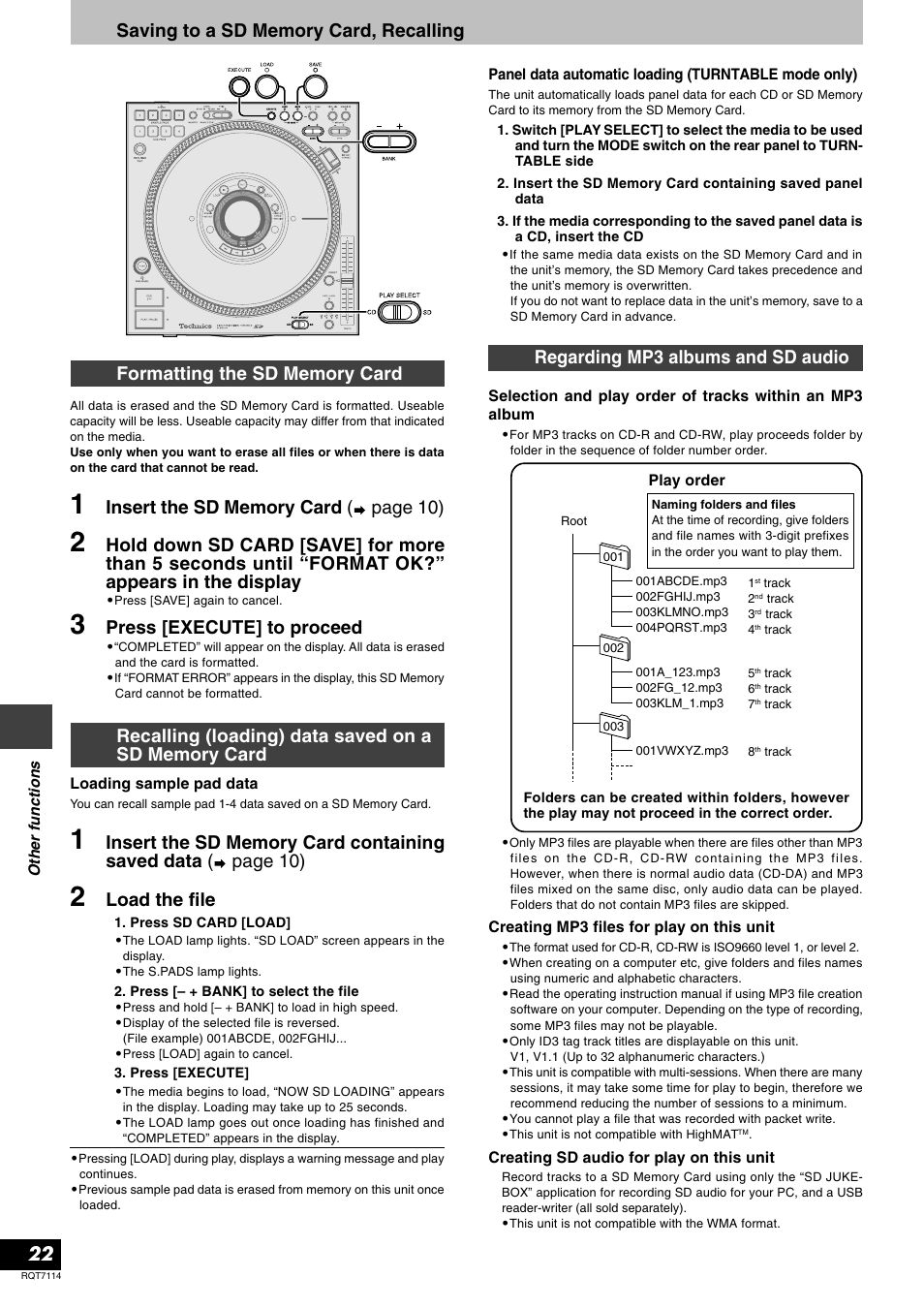 Load the file, Press [execute] to proceed | Panasonic RQT7114-2Y User Manual | Page 22 / 28