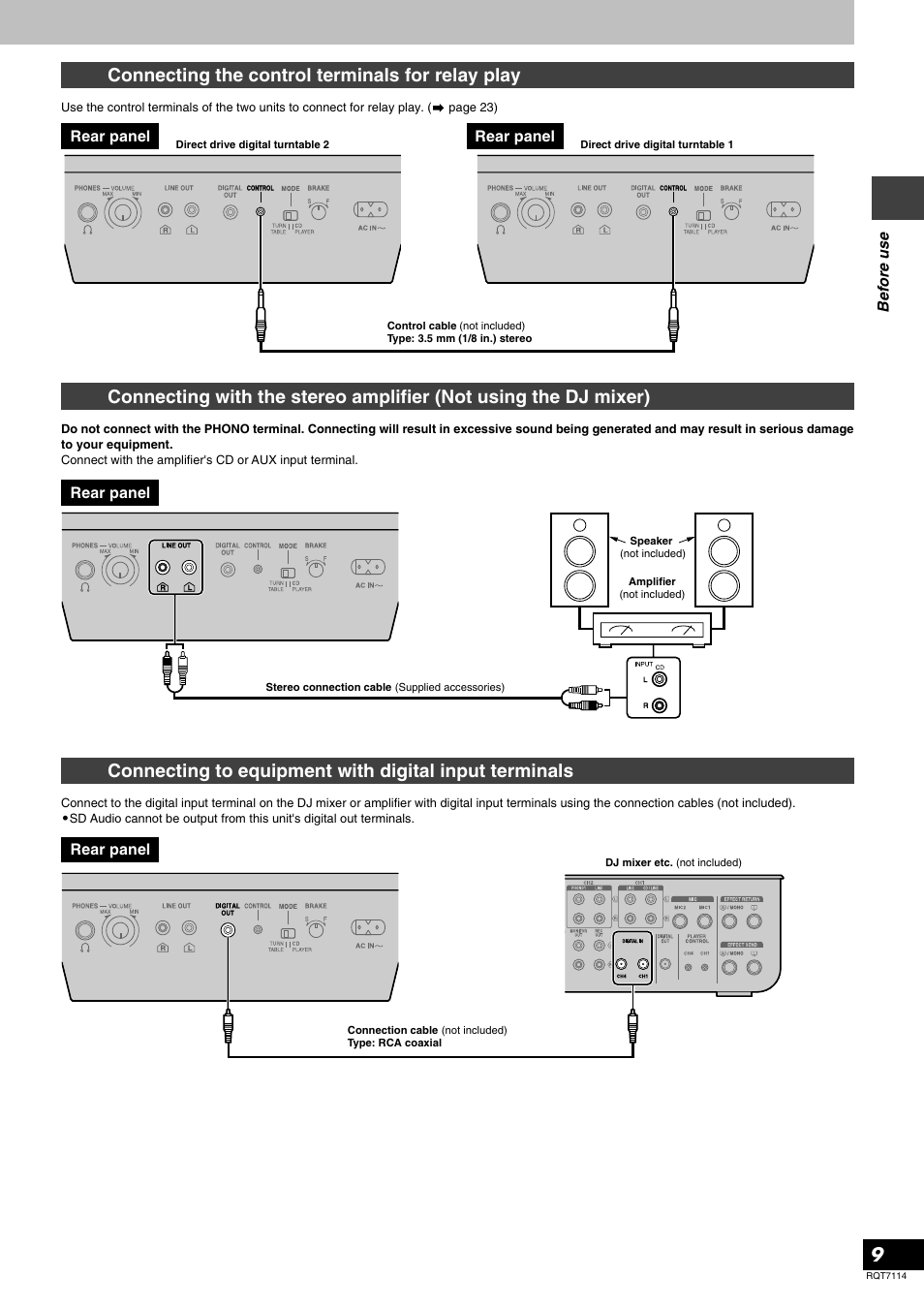 Connecting the control terminals for relay play | Panasonic RQT7114-2Y User Manual | Page 9 / 28