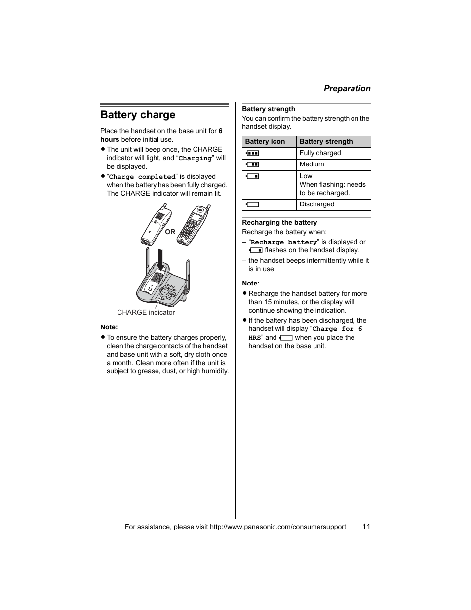 Battery charge | Panasonic KX-TG5456 User Manual | Page 11 / 76