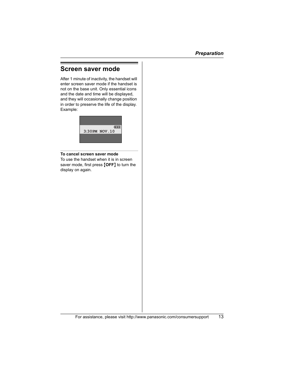 Screen saver mode | Panasonic KX-TG5456 User Manual | Page 13 / 76