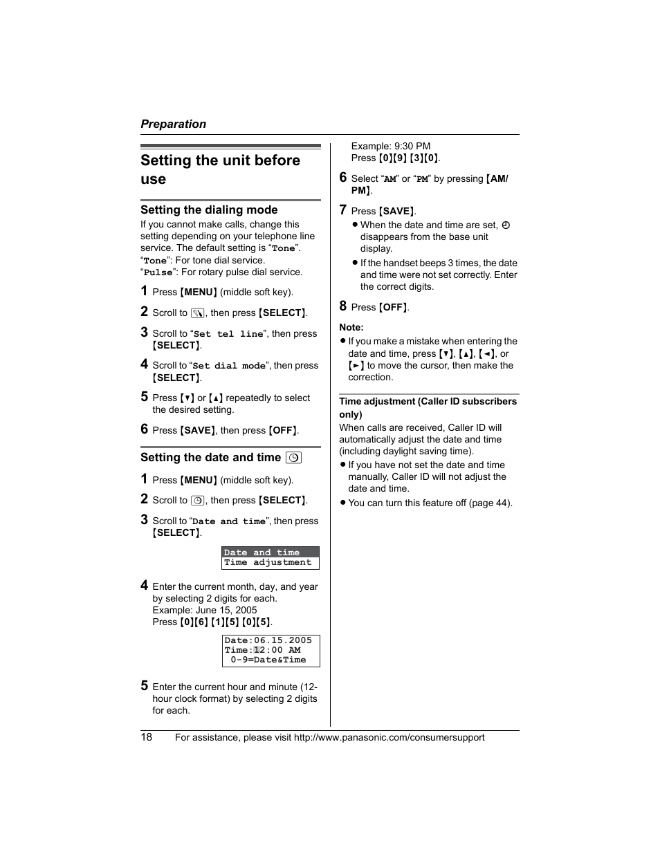 Setting the unit before use | Panasonic KX-TG5456 User Manual | Page 18 / 76