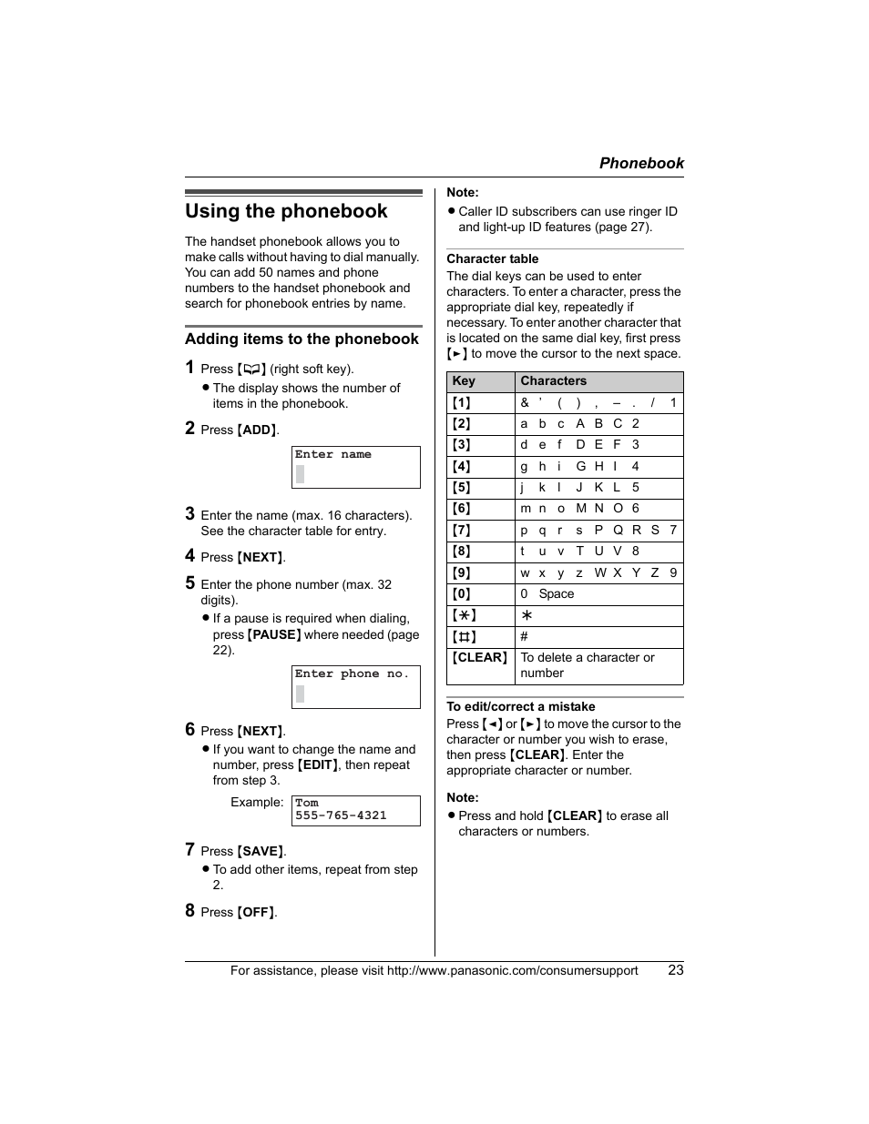 Phonebook, Using the phonebook | Panasonic KX-TG5456 User Manual | Page 23 / 76