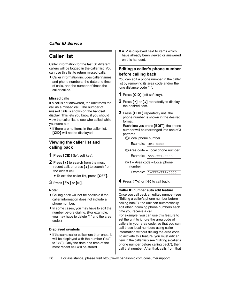 Caller list | Panasonic KX-TG5456 User Manual | Page 28 / 76