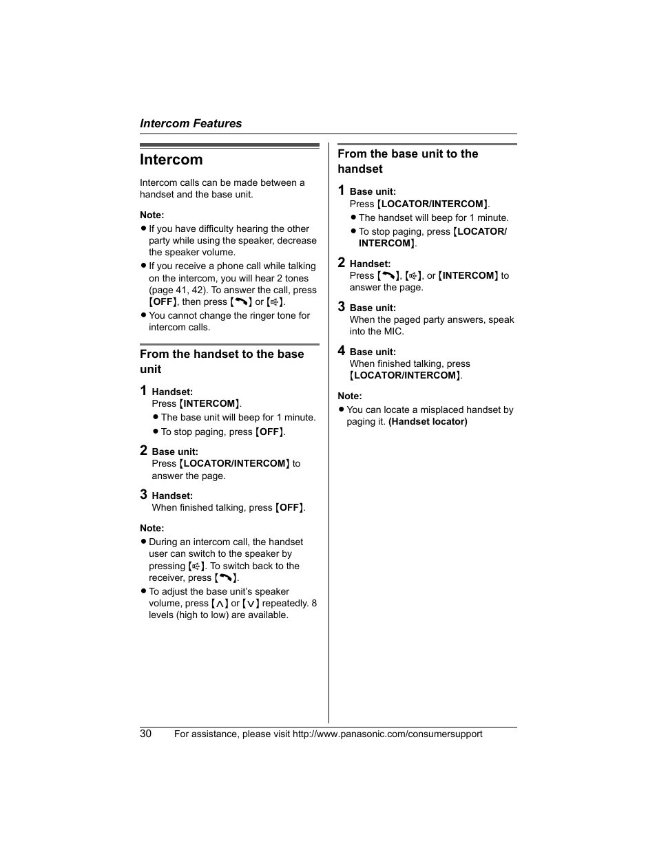 Intercom features, Intercom | Panasonic KX-TG5456 User Manual | Page 30 / 76